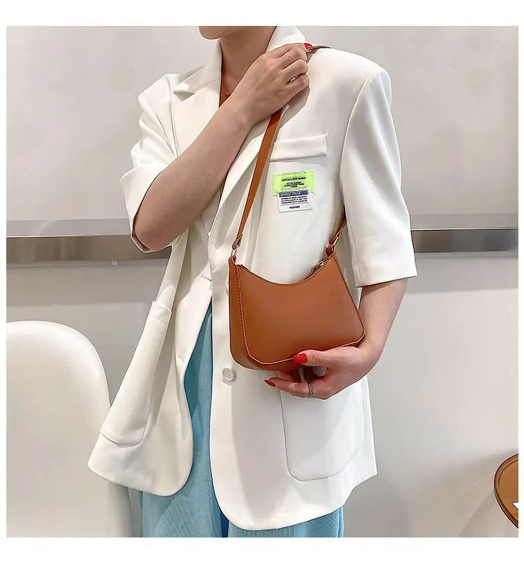 2022 New Women's Fashion Handbags Retro Solid Color PU Leather Shoulder Underarm Bag Casual Women Hobos Handbags