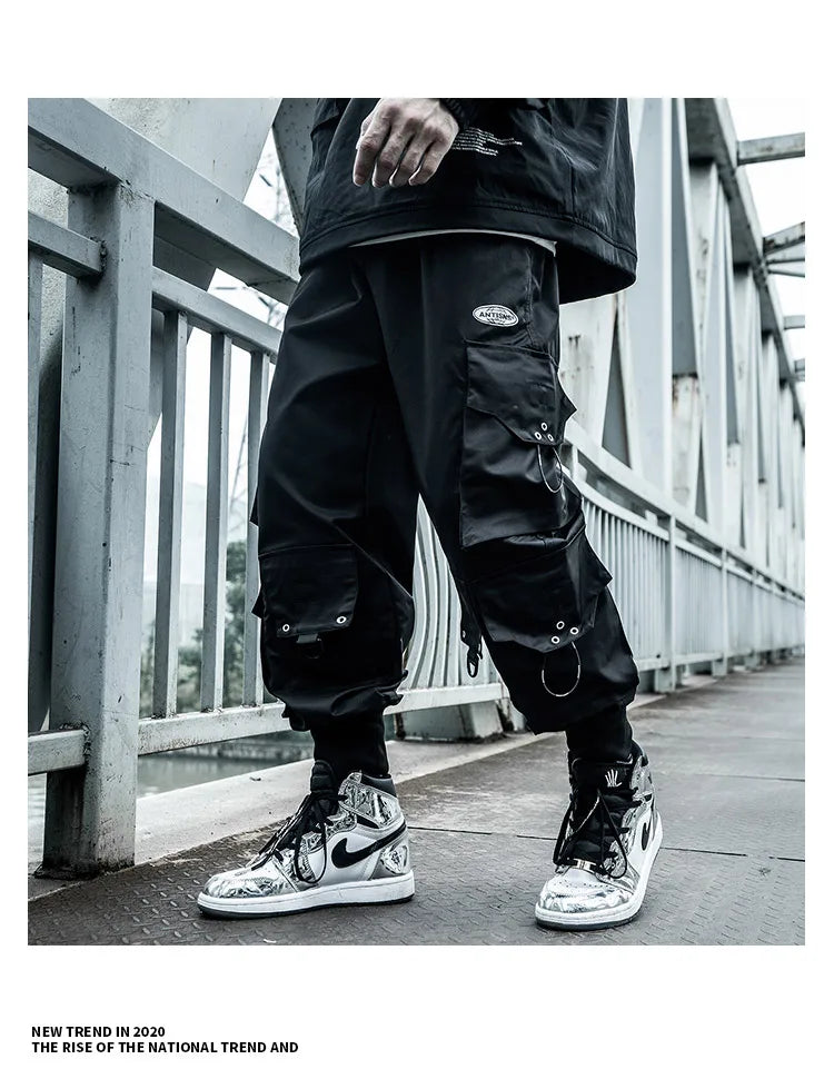 HOUZHOU Black Cargo Pants Men Joggers Hip Hop Techwear Pants Hippie Cargo Trousers for Men Streetwear Plus Size Pockets Oversize