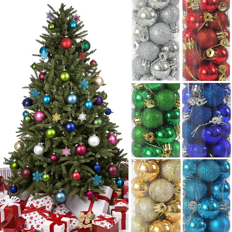 24Pcs 30mm Christmas Balls Ornaments Gold Silver Christmas Tree Hanging Decor Ball Toys 2021 New Year Xmas Party Pendant Navidad