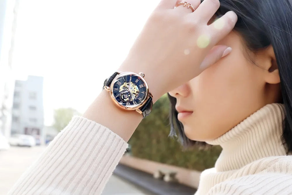 New Fashion Luxury Brand Skeleton Women Mechanical Watches Female Clock Automatic Self-Wind Wristwatches for Ladies Montre Femme