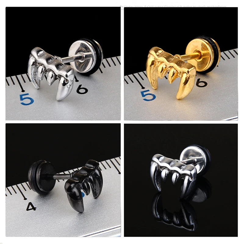 Unisex Women Men Earrings Stainless Steel Piercing Nail Screw Cross Skull Stud Earrings Punk Helix Ear Piercings Fashion Jewelry