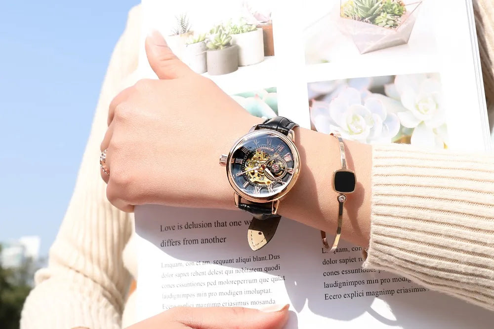 New Fashion Luxury Brand Skeleton Women Mechanical Watches Female Clock Automatic Self-Wind Wristwatches for Ladies Montre Femme