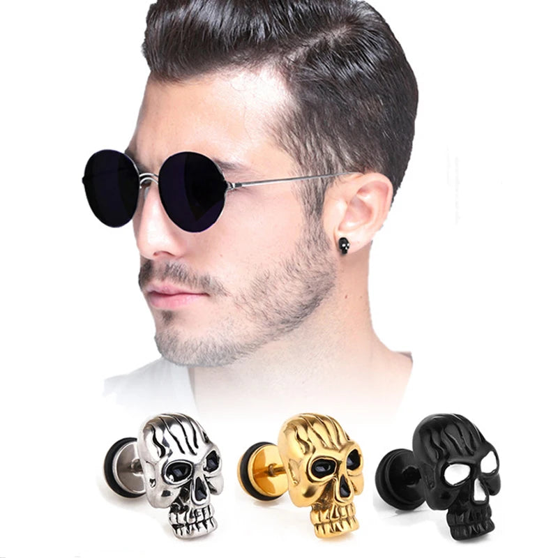 Unisex Women Men Earrings Stainless Steel Piercing Nail Screw Cross Skull Stud Earrings Punk Helix Ear Piercings Fashion Jewelry