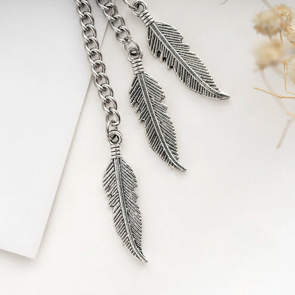 Men Punk Stainless Steel Stud Earring Earrings Feather Tassel Long Chain Pendant Unisex Trend Rock Hipster Ear Clip Woman Gift