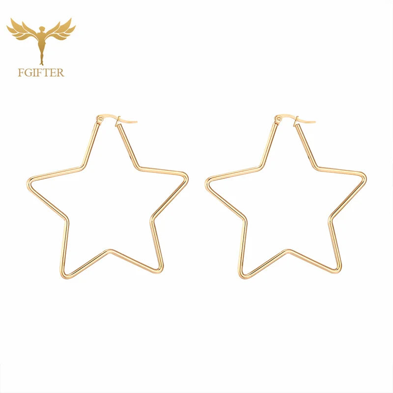 20mm 50mm 60mm 70mm Geometry Star Earrings For Women Stainless Steel Hoops Ear Nipple Piercing Ring Golden Steel Fashion Jewelry