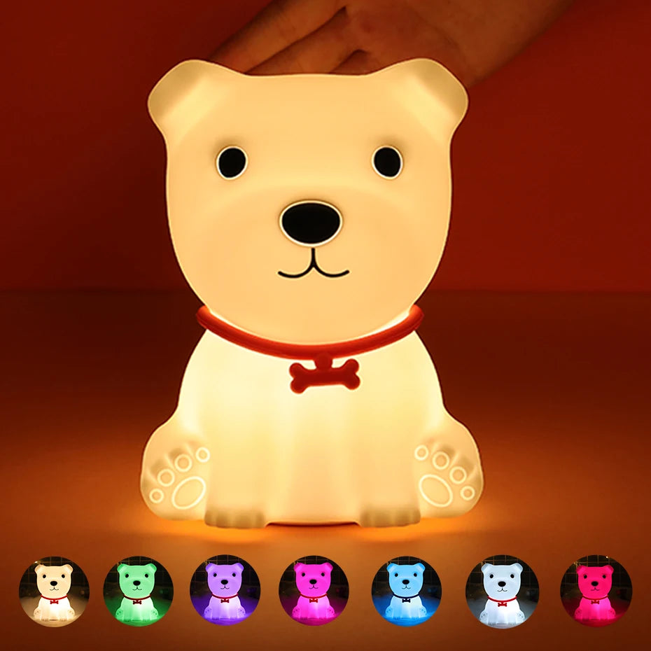 Dog Night Light Touch Sensor Colorful Silicone Puppy Lamp USB Rechargeable Bedroom LED Night Lamp for Children Baby Gift