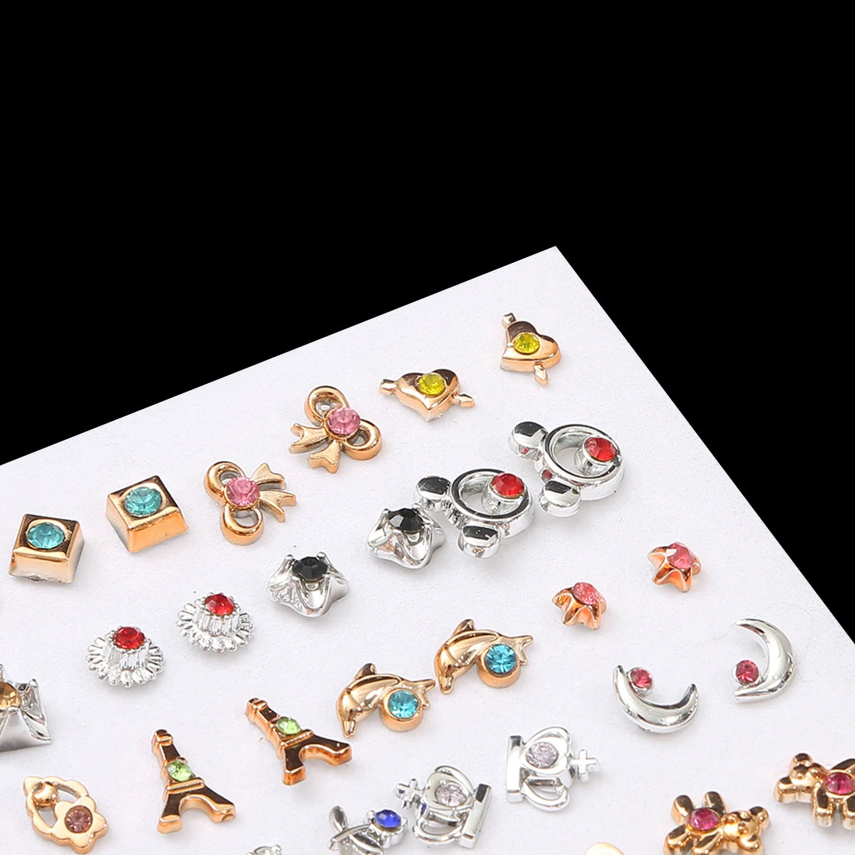 100Pair/Lot Mixed Rhinestone Alloy Flowers Moon Heart Lover Star Ear Stud Earrings Set Piercing Metal Lady Earring Sets Jewelry