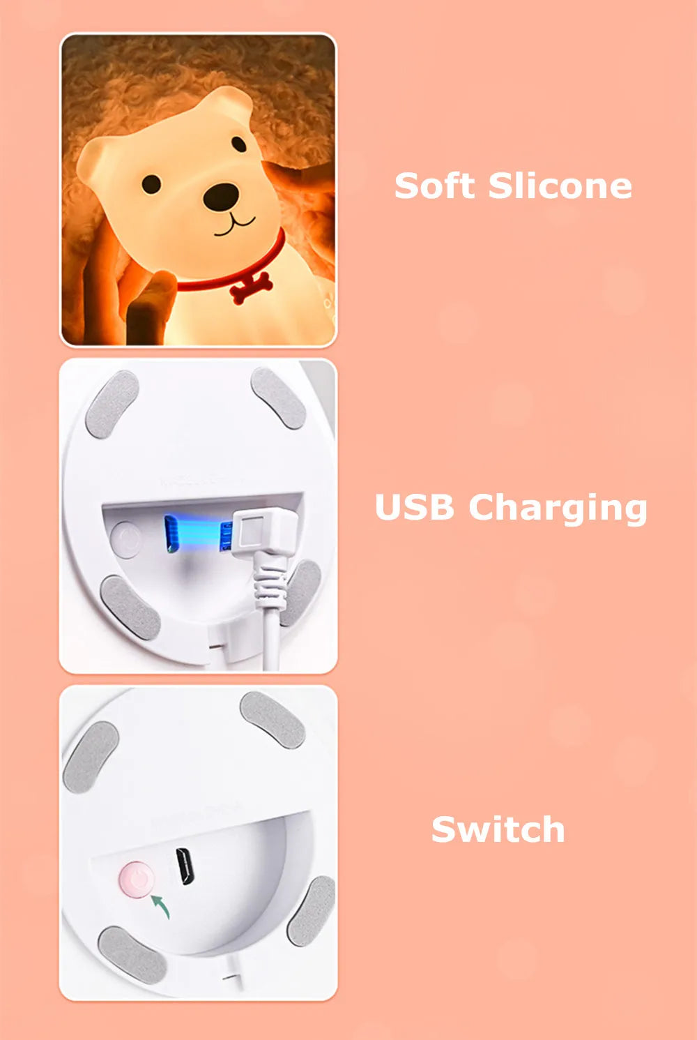 Dog Night Light Touch Sensor Colorful Silicone Puppy Lamp USB Rechargeable Bedroom LED Night Lamp for Children Baby Gift