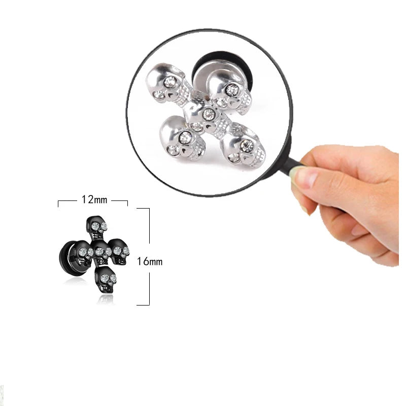 Unisex Women Men Earrings Stainless Steel Piercing Nail Screw Cross Skull Stud Earrings Punk Helix Ear Piercings Fashion Jewelry