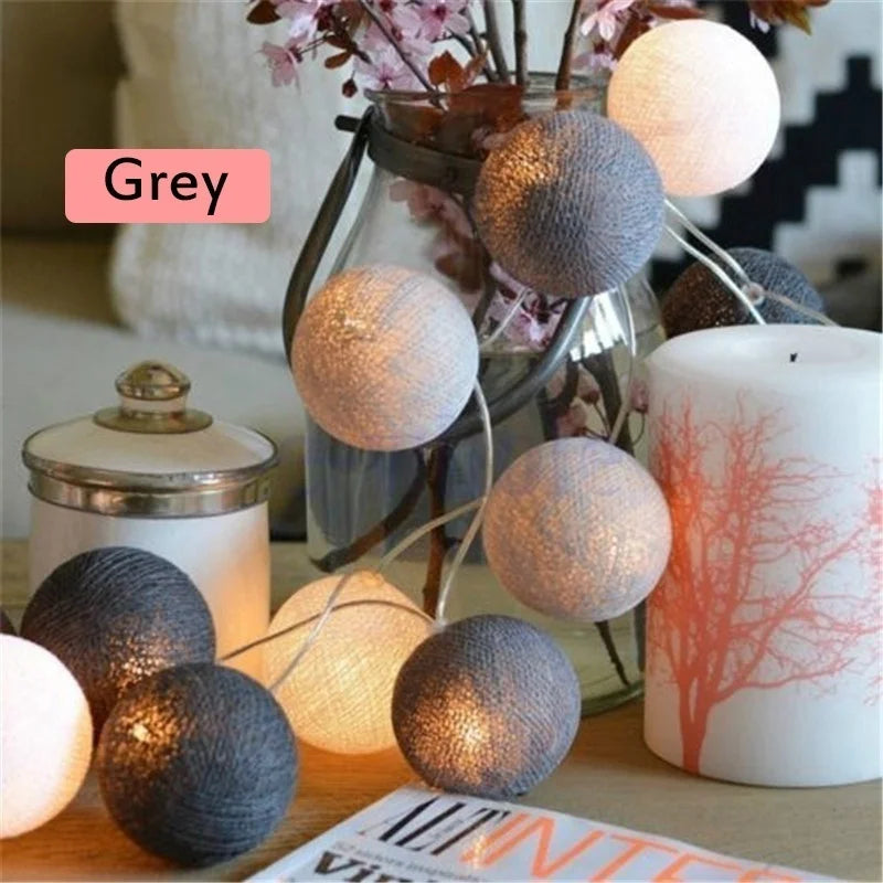 20 LED Cotton Ball Garland String Lights Christmas Fairy Lighting Strings for Outdoor Holiday Wedding Xmas Party Home Decoration