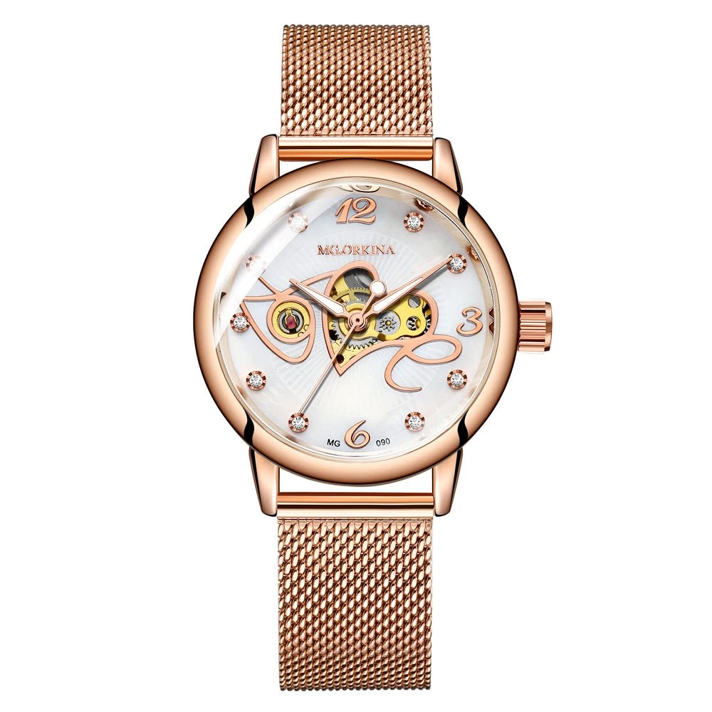 New Fashion Luxury Brand Skeleton Women Mechanical Watches Female Clock Automatic Self-Wind Wristwatches for Ladies Montre Femme