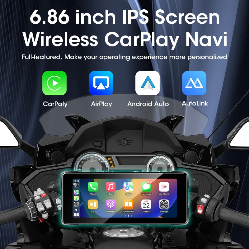 6.86 inch Motorcycle DVR Navigation CarPlay Camera Linux IP67 Waterproof Dual Bluetooth For Moto screen Wireless Android Auto