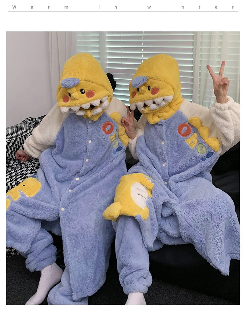 Cute Cartoon Panda Couple Pajamas For Men And Women Sleepwear In Winter Plush Thick Warm Bathrobe With Trousers Men Robes Sets