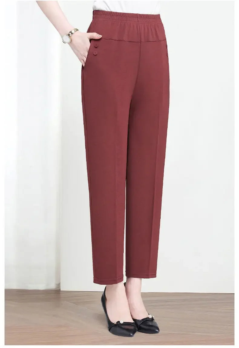 Women's High Waist Pants Spring and Summer Thin Stretch Women's Loose Trousers Casual Suit Pants Straight Office Ladies Clothes