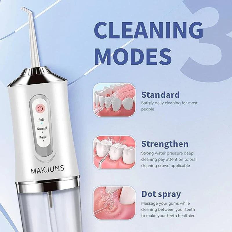 ﻿ Dental Floss Portable Cordless Oral Irrigator Cleaning 3 Modes Waterproof Rechargeable Dental Cleaner With 4 Nozzles Clean Gum