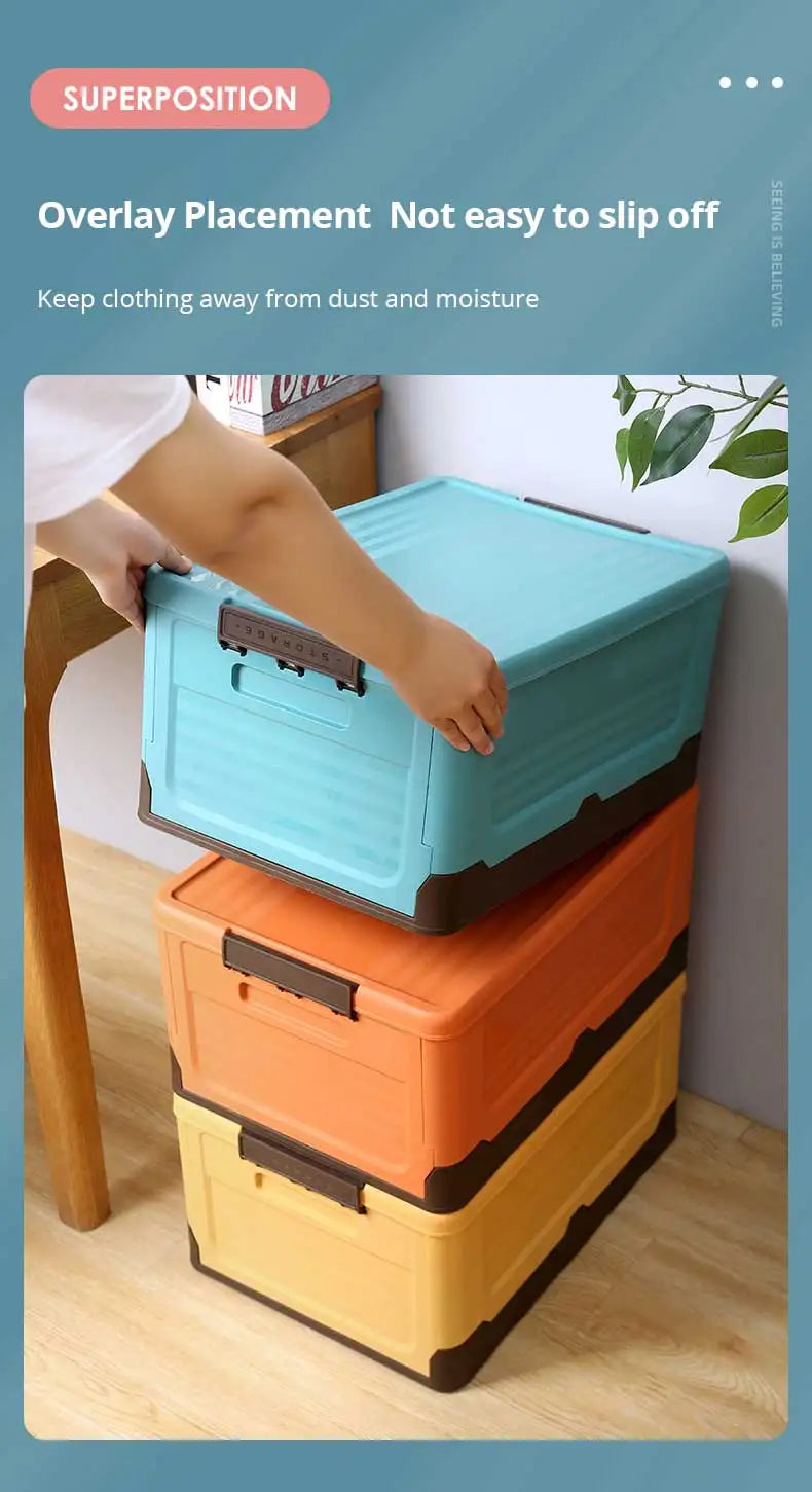 1pc Foldable Storage Box Wardrobe Storage Box Large Capacity For Toy Clothes Snacks Books Shoes Plastic Box For Car Household