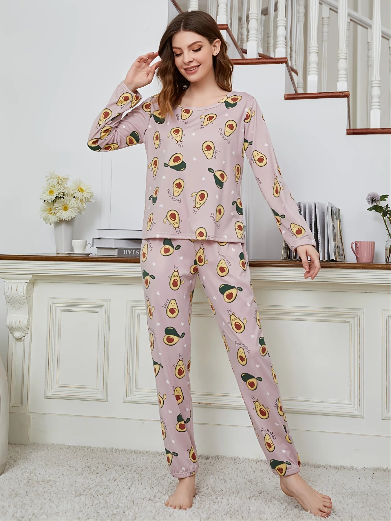 Autumn and Winter Models of Christmas Pajamas Homewear Set of Women's Milk Silk Printing Fabric Long-Sleeved Long Pants Suit