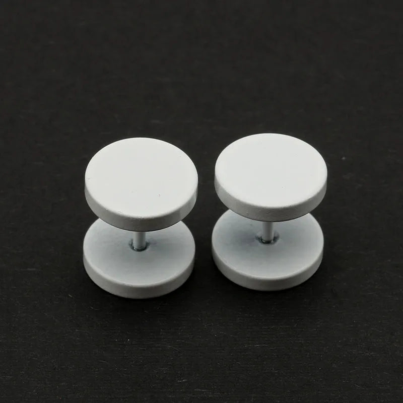 2PCS Fashion Men's Women's Ear Studs Earrings Fake Ear Plugs White 6mm 8mm 10mm Screw Round Barbell Jewelry Stainless Steel Punk