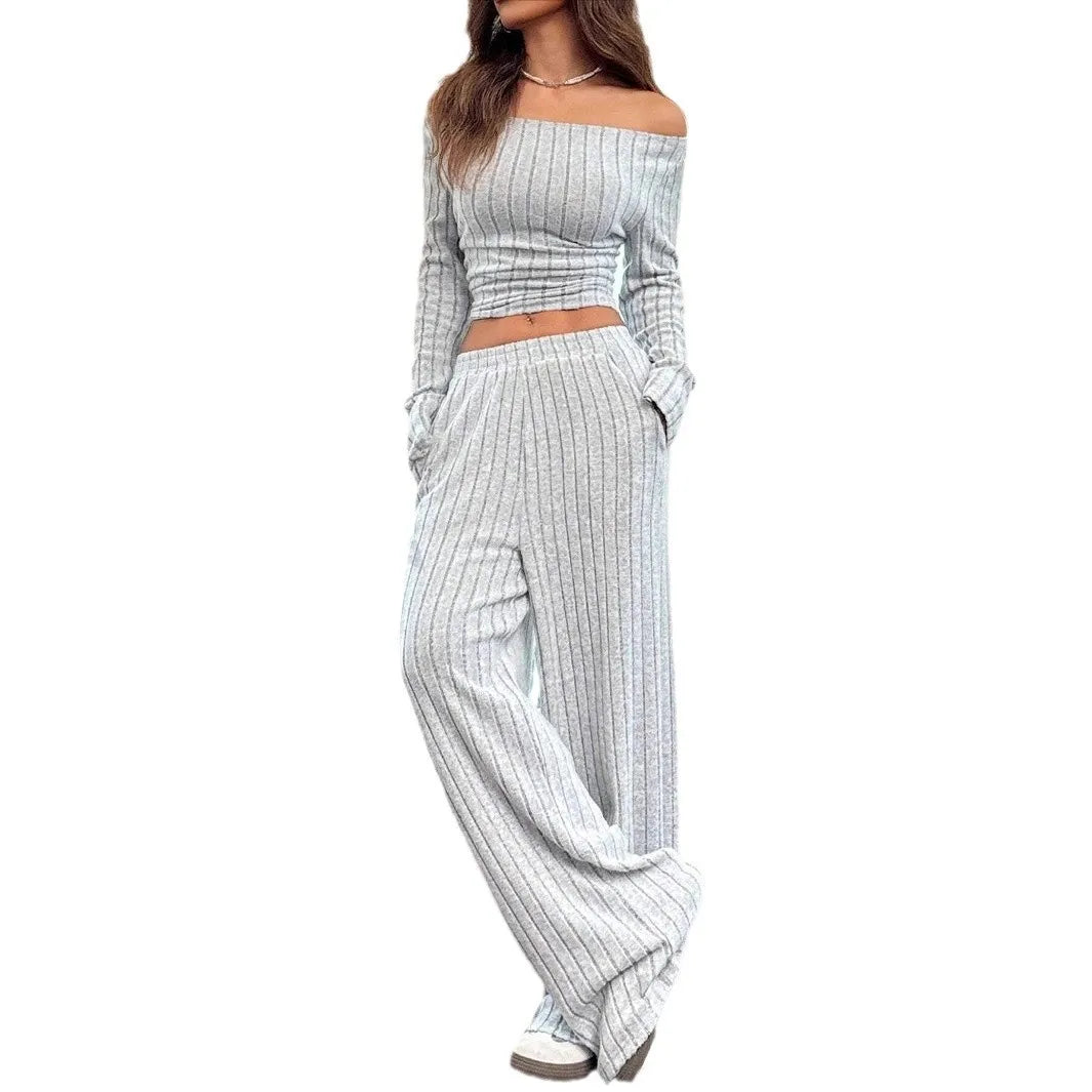 2024 Spring Knitted 2 Piece Sets Women Tracksuit Long Sleeve Vintage Sweater Crop Top Flare Pants Stretch Matching Suit Outfit