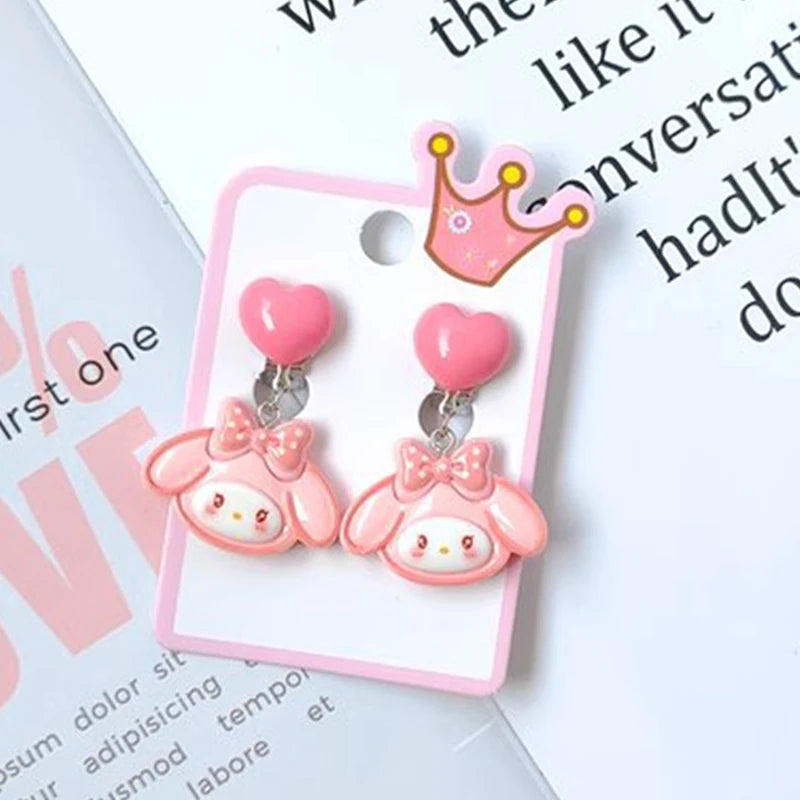 1Pair Sanrio Hello Kitty Cinnamoroll Melody Ear Clip Cartoon Cute Sweet Girl Creative Exquisite Pendant Earrings Jewelry Gift