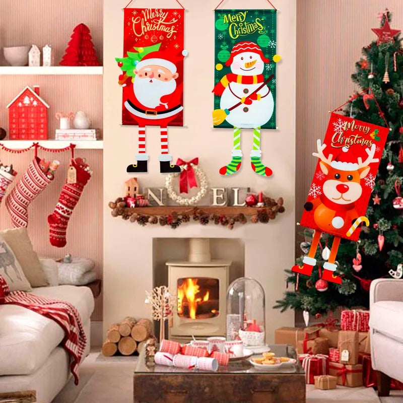 2024 Christmas Hanging Flag Banner Christmas Decorations For Home Door Christmas Ornaments Xmas Navidad Noel Gifts New Year 2025