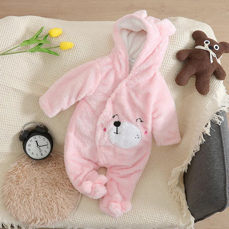 Autumn and Winter New Baby Plush Climbing Clothes Baby Warm and Thick Cartoon Dog Rabbit Cute Cotton Clothes for 0-2 Years