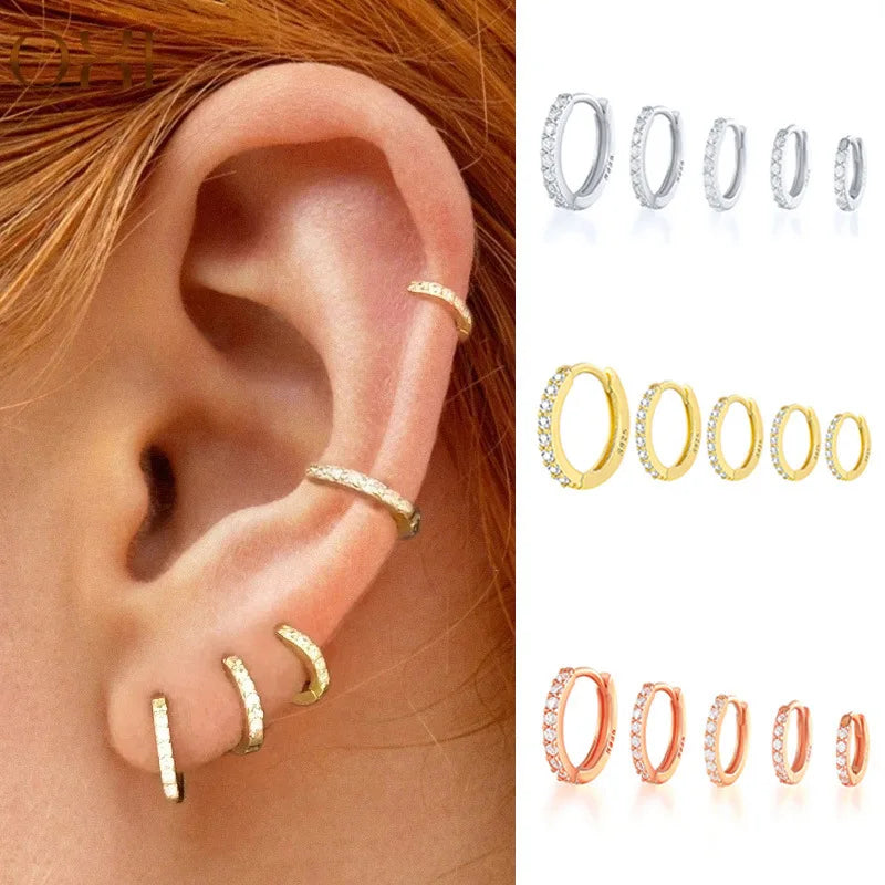 1Set Stainless Steel Minimal Hoop Earrings Circle Round Huggies for Women Punk Gold Silver Color Ear Ring Bone Stud Jewelry Gift