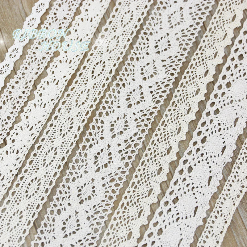 (5Meter/roll) White Beige Cotton Embroidered Lace Net Ribbons Fabric Trim DIY Sewing Handmade Craft Materials