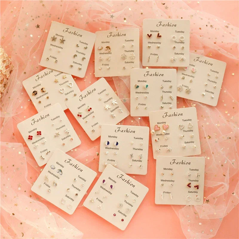 New S925 Silver Needle Stud Earrings Set for Women Girls Simple Cute Exquisite Mini Earrings Jewelry Gift Wholesale Direct Sales