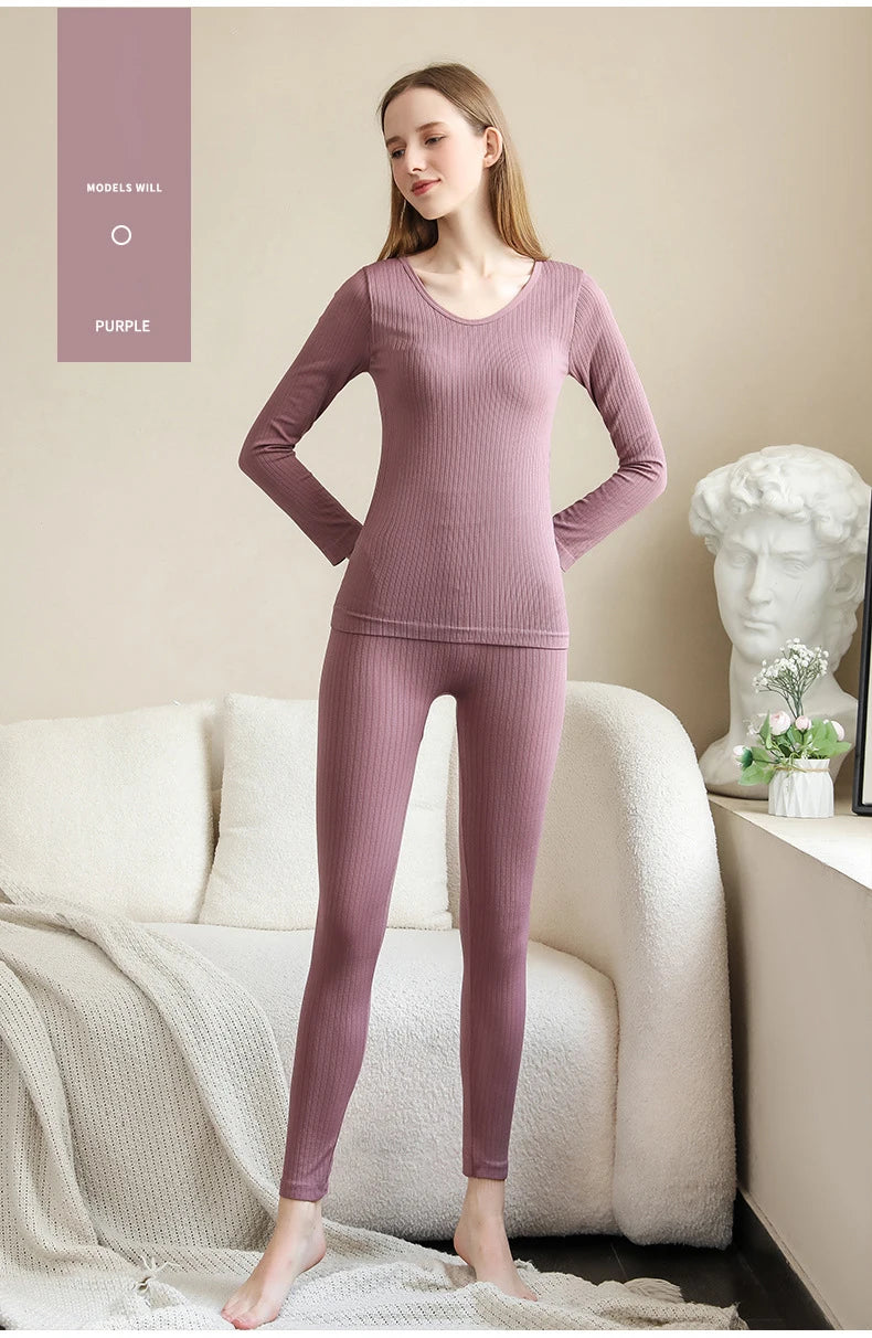 Women Thermal Underwear Winter Long Sleeve Winter Clothes Seamless Thermal Underwear Intimate Set Female Thick 2 Pcs Sleepwear