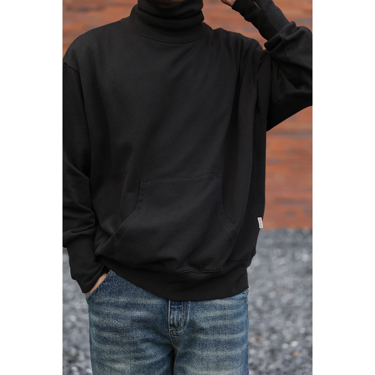 Second Order Men's Turtleneck Sweatshirt Oversized Kangaroo Pocket Solid Pullover