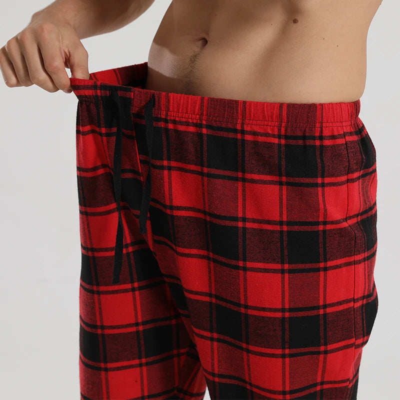 Fashion Casual Checked Red Tartan Pajama Pants Soft Comfortable Elastic Waistband New Men's Checkered Sleepwear Home Lounge Pant