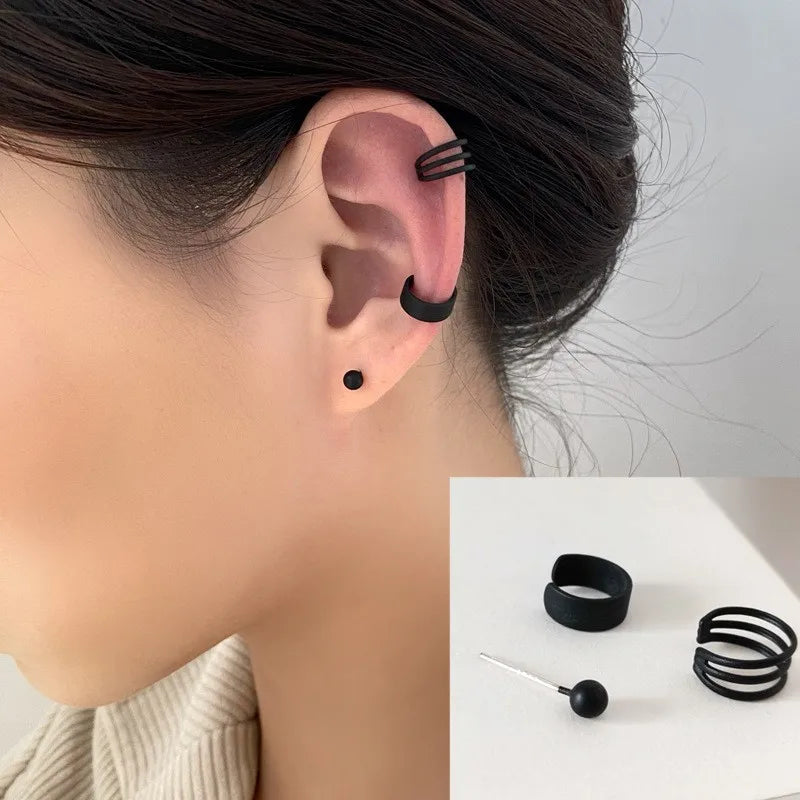 3-pcs Set Korean Punk Ear Clip Earrings For Women Jewelry 2023 Trending Without Hole Fake Piercing Earrings Clips Ear Cuffs JN9