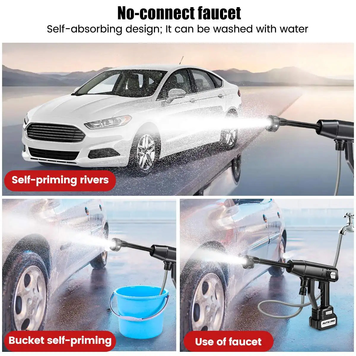 100Bar 6-in-1 30000mAh 500W Cordless Car Washer Spray Water Gun 0/1/2 Battery Washing Cleaning Machine