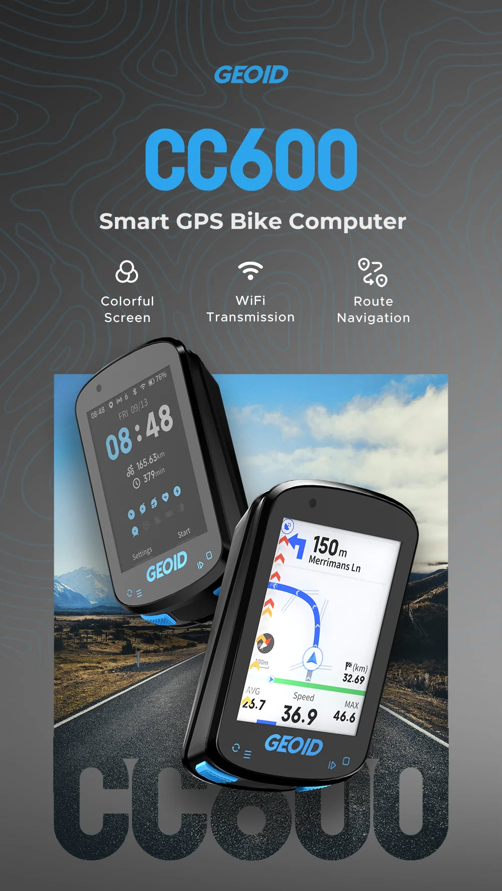 GEOID CC600 Bike Computer Wireless Smart Navigation Bicycle Speedometer Automatical WIFI ANT Odometer IPX7