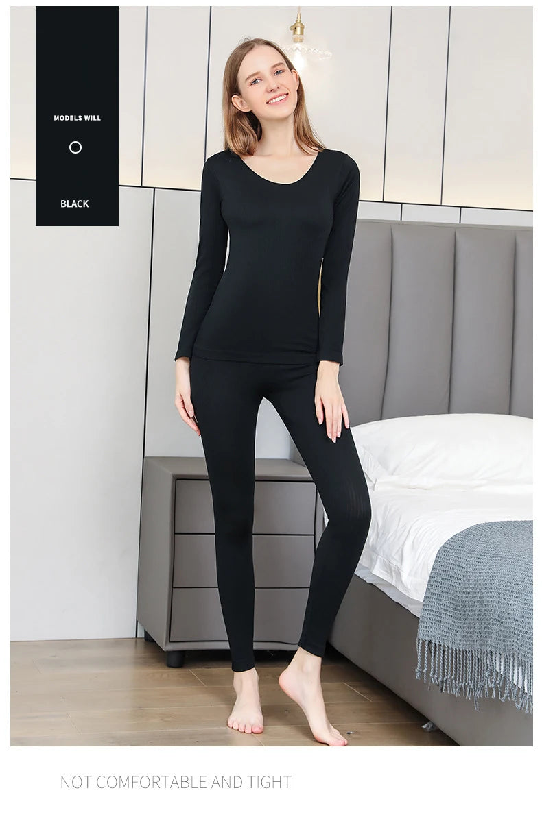 Women Thermal Underwear Winter Long Sleeve Winter Clothes Seamless Thermal Underwear Intimate Set Female Thick 2 Pcs Sleepwear