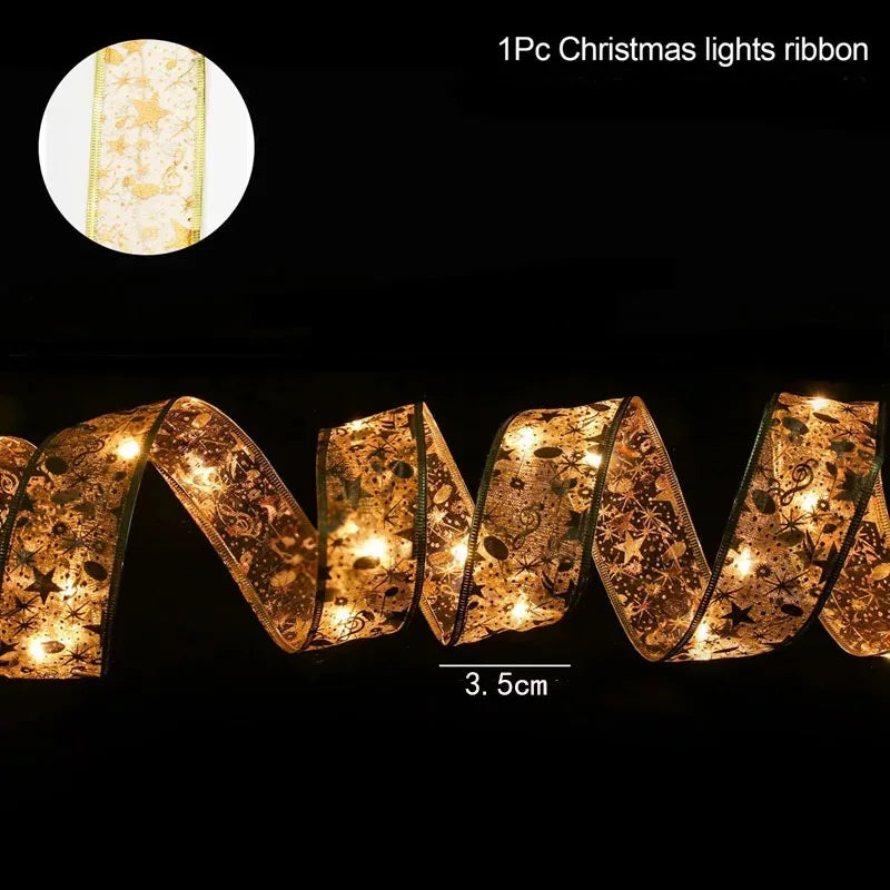 1-10m 2024 Christmas Ribbon Fairy Light String Merry Christmas Decorations For Home Xmas holiday Navidad Gifts New Year 2025