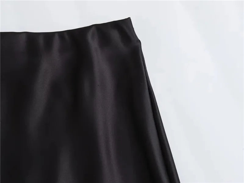 TRAF Woman 2024 Satin Skirt Women High Waist Long Skirts For Women Summer Black Midi Skirt Office Elegant Women's Skirts