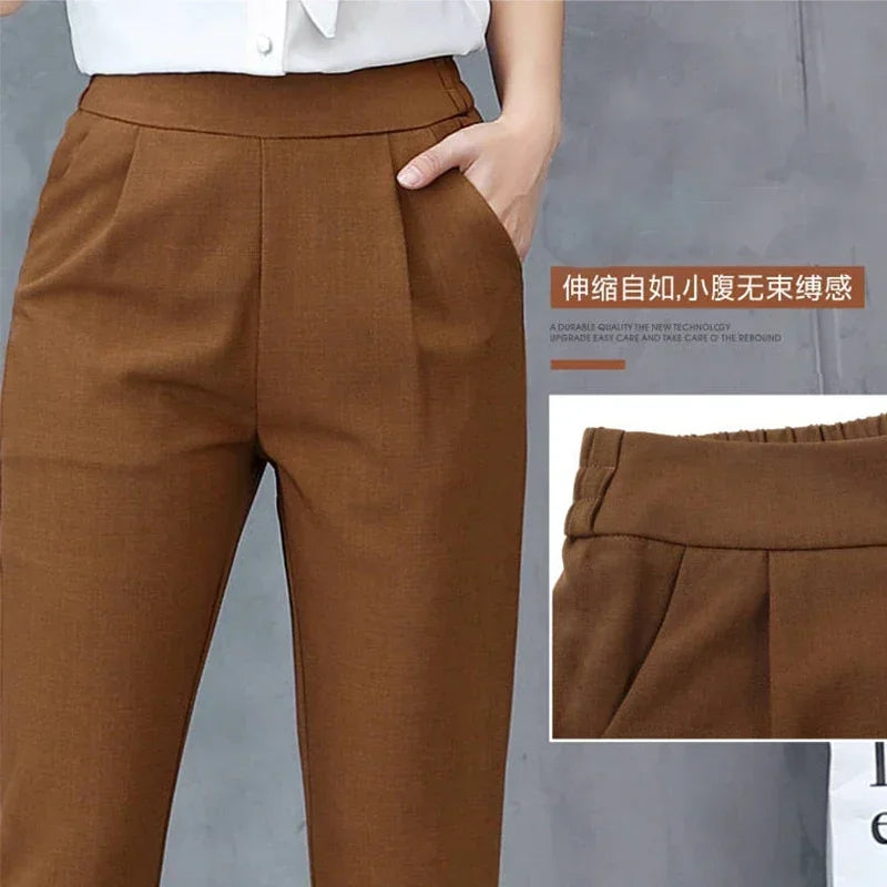 Women's High Waist Pants Spring and Summer Thin Stretch Women's Loose Trousers Casual Suit Pants Straight Office Ladies Clothes