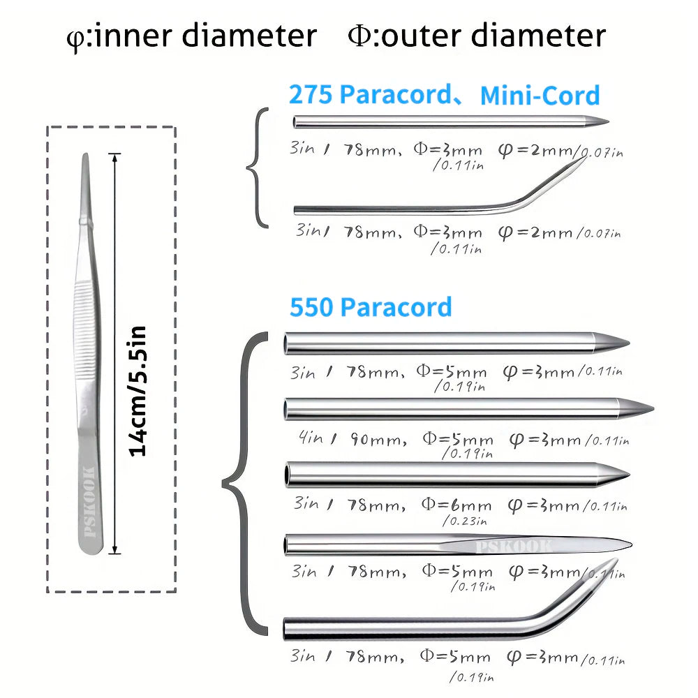 Marlinspike Paracord Needle Set Different Size Stainless Steel Knotter Tools Paracord FID Lacing Stitching Needles DIY  Tool