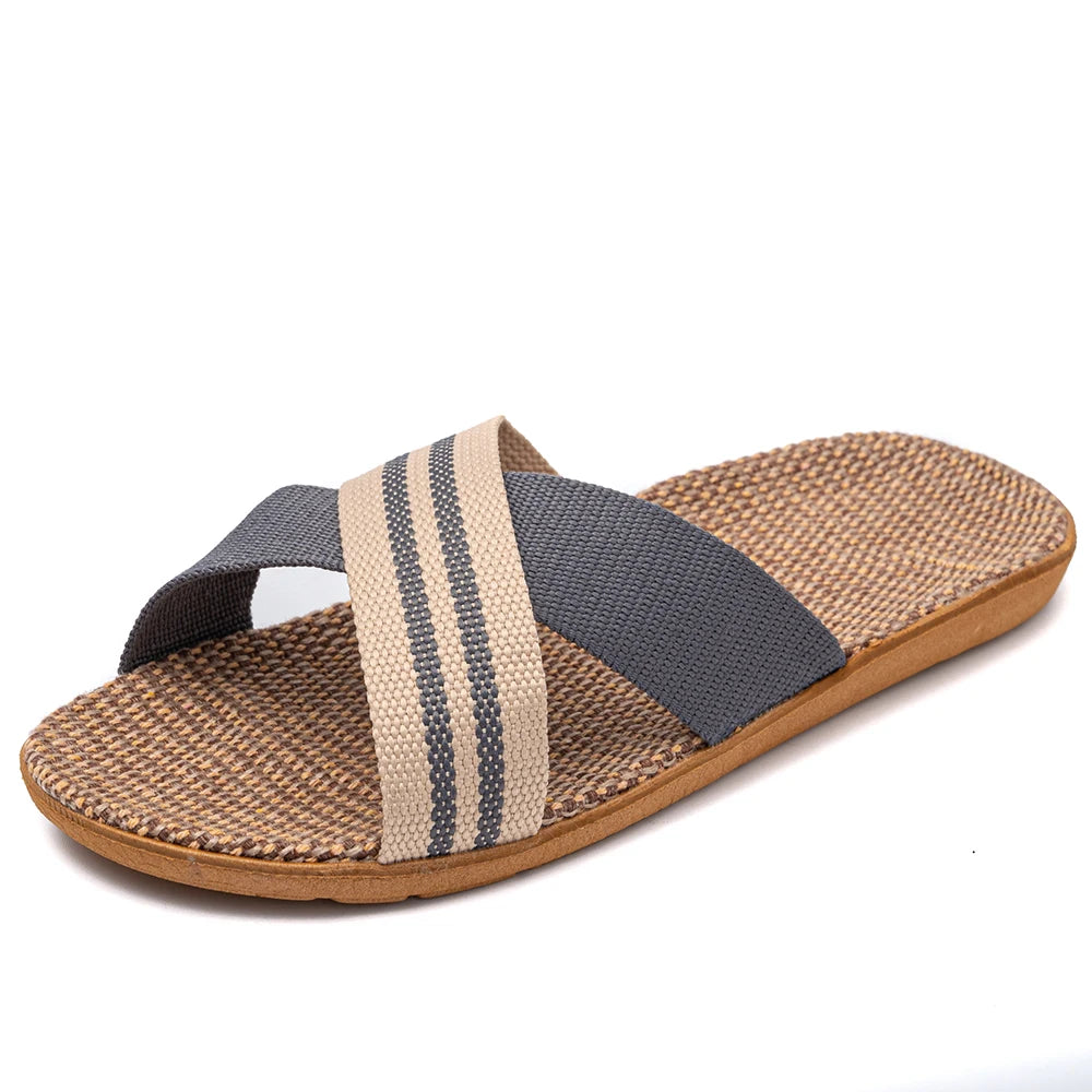 36-45  Flat Sandals Beach Slippers Summer Home Linen Lightweight Eva Non-Slip Slides For Men Women Indoor Outdoor Flip Flops