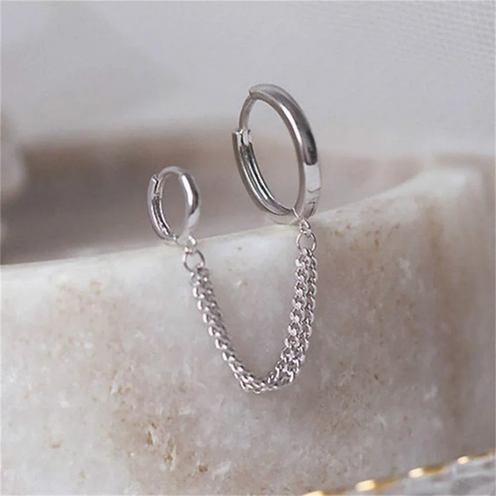 Designer One Ear Chain Earrings For Women Sleeper Double Ear Holes Piercing Ear Rings Decorations For Girls pendientes de aro