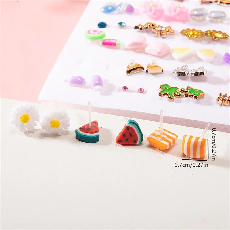 100Pair Women Acrylic Crystal Small Stud Earrings Set Women Heart Star Animal Moon Plastic Geometric Earring Jewelry Gifts