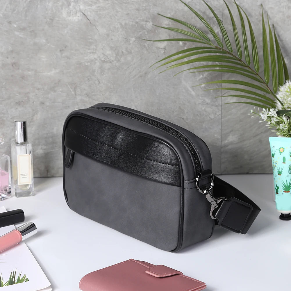 Casual Business Shoulder Bag for Men PU Leather Messenger Bag Wide Strap Crossbody Bags Square Plaid Designer Male Sling Bags