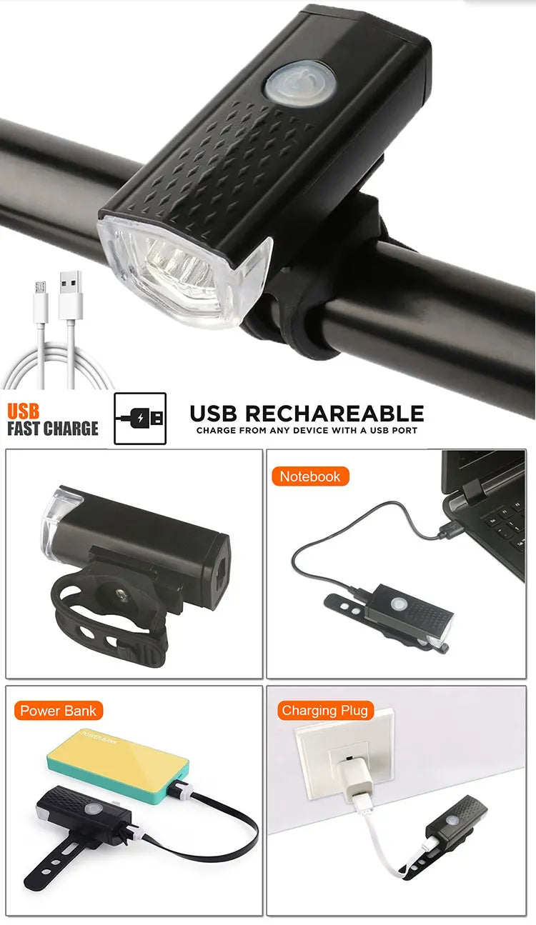 2218 Bike Light Set USB Rechargeable Front Light with Taillight Easy to Install 3 Modes Bicycle Accessories for the Bicycle