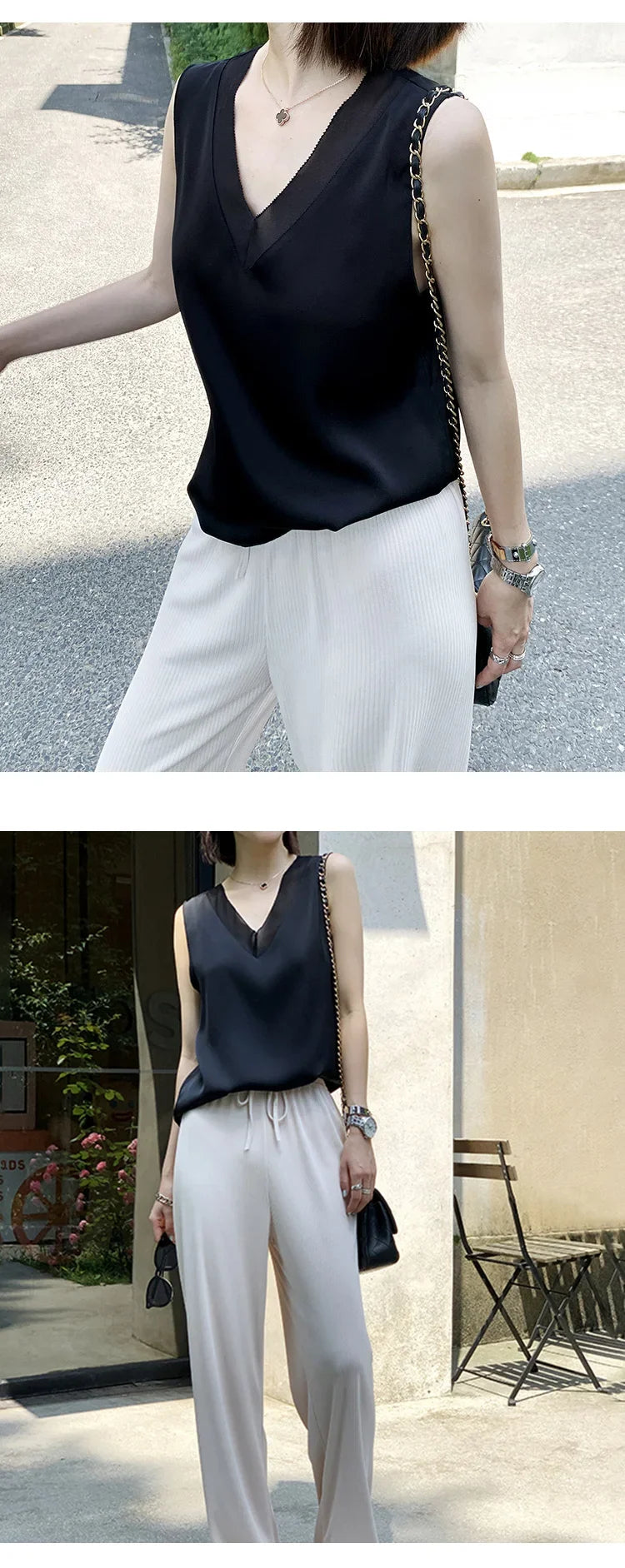 V-Neck Silk Vest Women's Summer Sleeveless Blouse With Acetic Acid Satin Top Sleeveless Bottoming Shirt