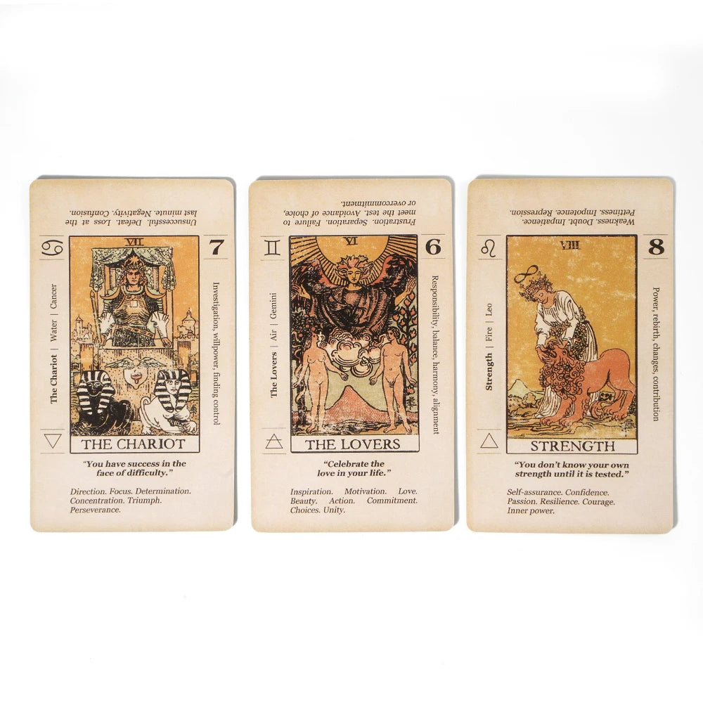 New Meaning Beginners Tarot with Meanings on Them on the Cards Keywords Reversed Chakra Planet Zodiac Element medium size Lean