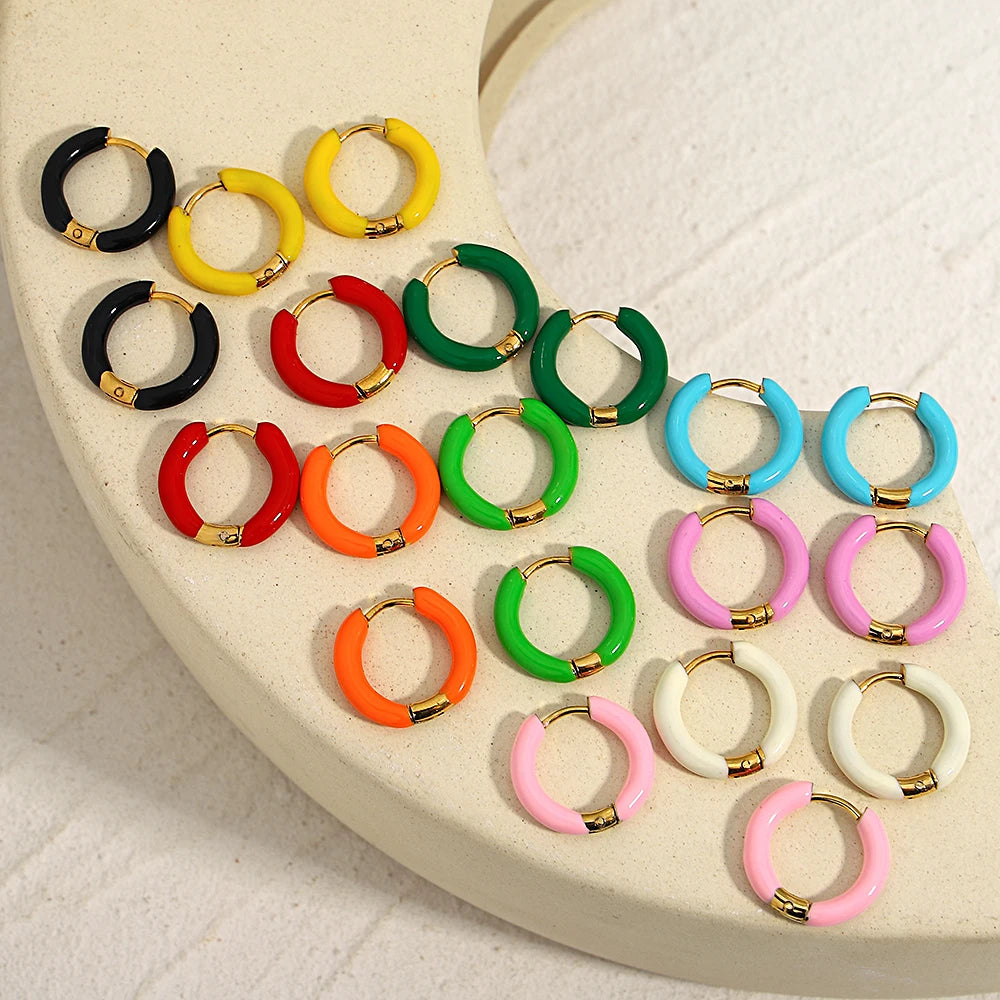 Colorful Neon Enamel Huggie Hoops Earrings Stainless Steel Jewelry for Women Dopamine Small Ear Cuff Piercing Chunky Jewelry