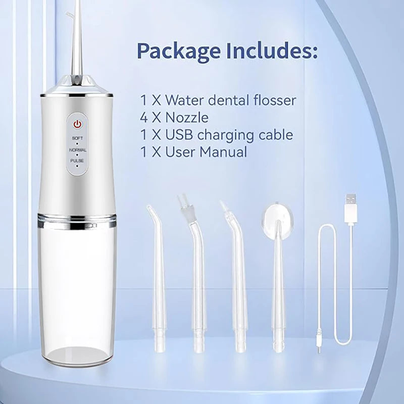 ﻿ Dental Floss Portable Cordless Oral Irrigator Cleaning 3 Modes Waterproof Rechargeable Dental Cleaner With 4 Nozzles Clean Gum