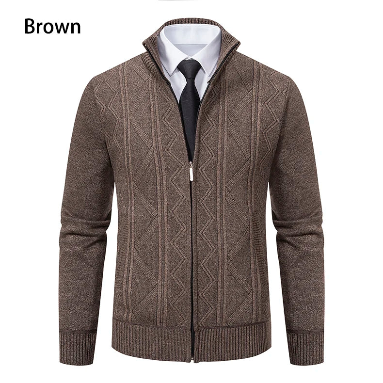 Thick Knit Jacket Men Autumn Winter Warm Stand Collar Knitted Cardigan Men's Smart Casual Sweater Coat Knitting Sweatercoat Man